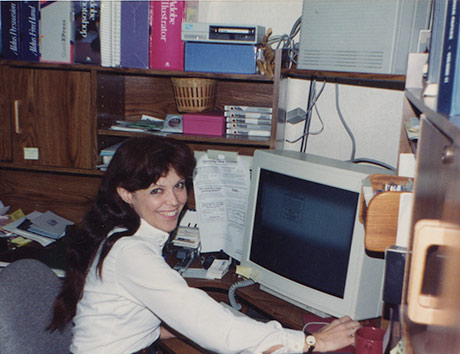 Carol Grosvenor at her desk, 1990.