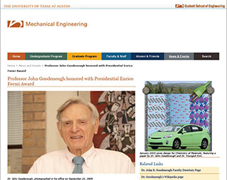 Prof. John Goodenough Wins Fermi Award (2009)